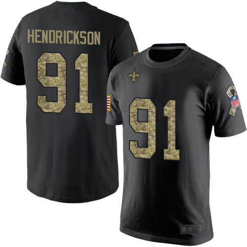 Men New Orleans Saints Black Camo Trey Hendrickson Salute to Service NFL Football #91 T Shirt
